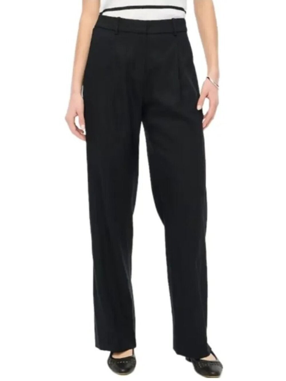 J. Crew Linen-Blend Wide-Leg Pleated Trouser Pant Mid Rise Black 6 #A3121